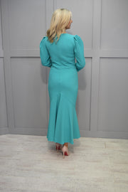 4698 Kate Cooper Jade Green Fishtail Dress With V Neck Detail- KCAW23143