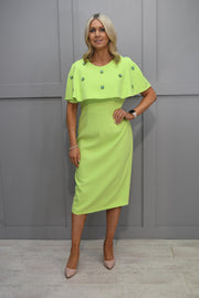 Kate Cooper Lime Green Cape Dress With Diamante Jewel Detail- KCS24105