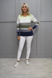 Marble Green, Khaki & Navy Stripe Fine Knit Sweater- 7351 216