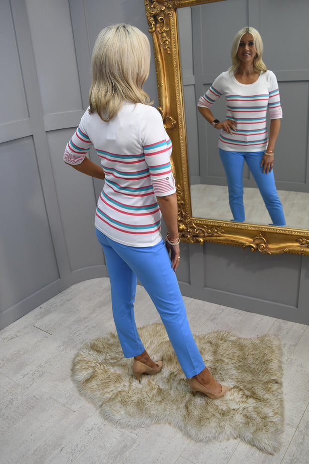 Marble Red & Teal Stripe Top With 3/4 Sleeve- 7305 135