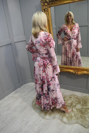 Couture Club Soft Pink Floral Dress With Ruched Belt Detail-8G186GEOE0E56