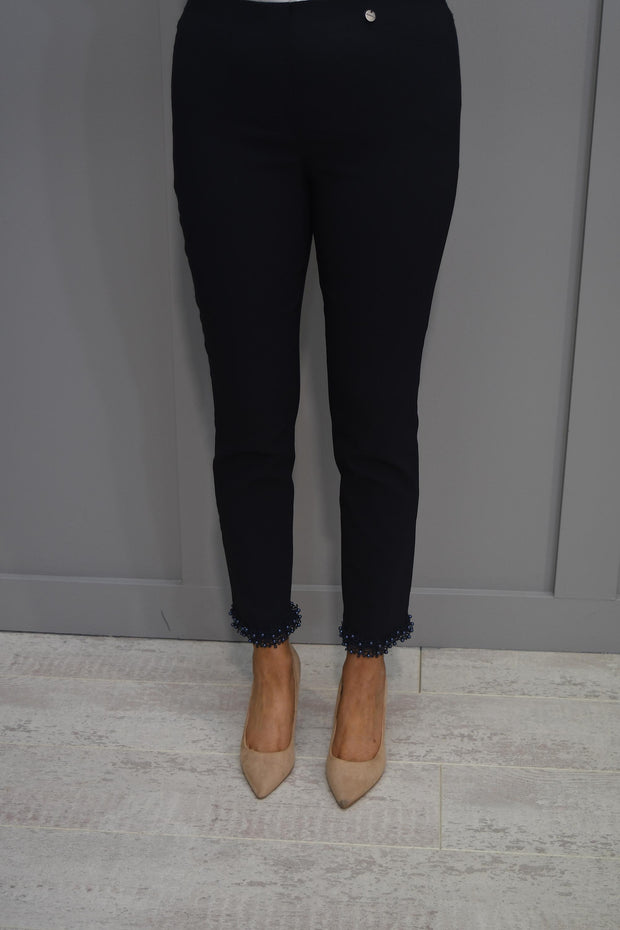 Robell Rose 09 Navy Trousers With Pearl Ankle Detail-53490 5499 69