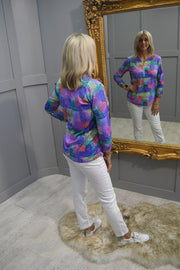 YEW Multicolour Print Top With 1/2 Zip Detail- 3842 Harley
