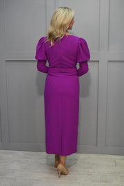 Couture Club Magenta Pink Dress With Puffed Shoulders And Tail At Back - 7G122