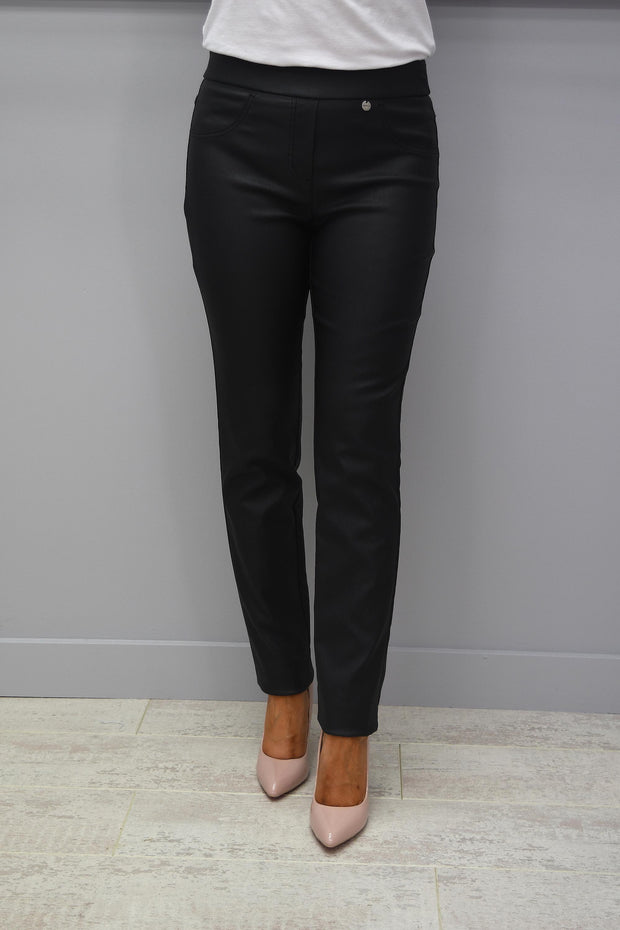 Robell Rose Black Slim Fit Leatherette Trousers - 51462 54344 90