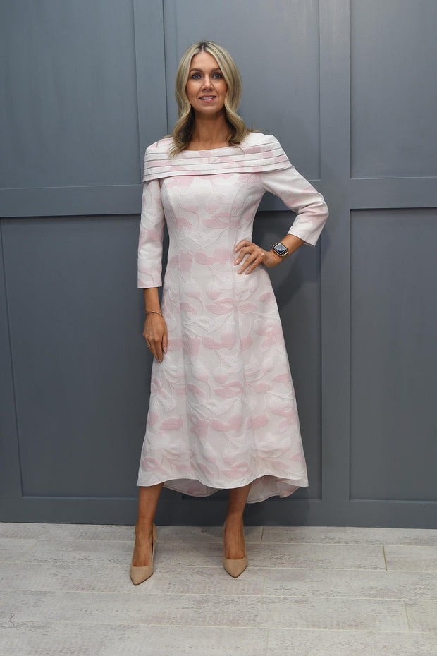 Cassandra Pale Pink Dress Enhanced With Blush Pink Leaf Pattern - Sinels
