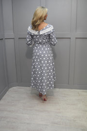 Lizabella Grey And White Spot A Line Dress With Dipped Hem - L-23SS-2593-43