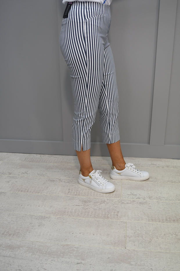 Robell Rose 07 Cropped Trousers Navy Striped 69 - 51569 54375 69