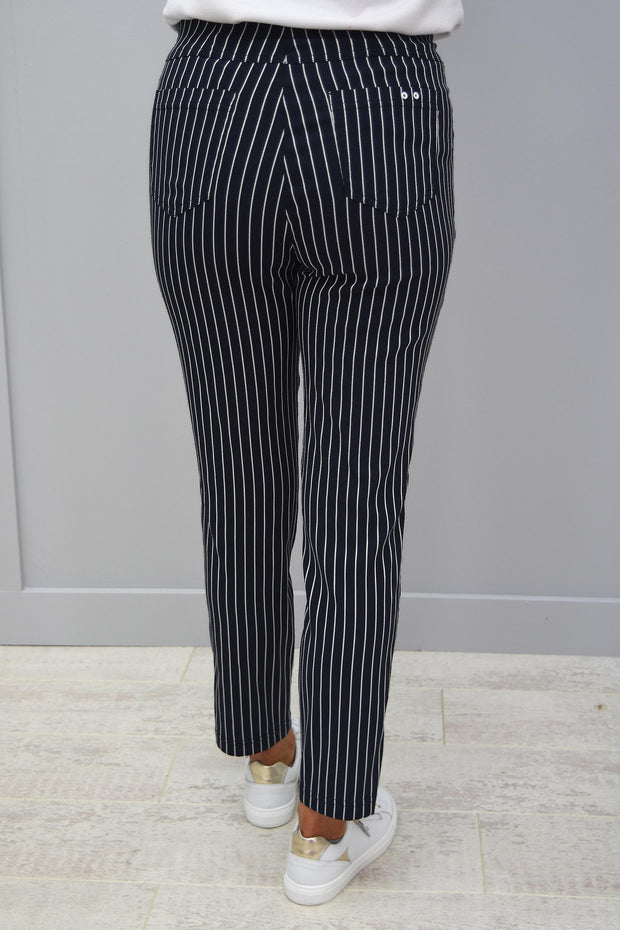 Robell Bella 09 Navy Striped Trousers - 52483 54567 69