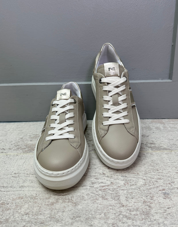 Nero Giardini Beige Leather Platform Shoe With Diamante Detail- 108430D 728