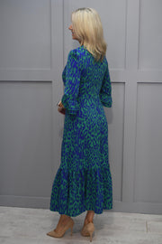 4693 Marc Angelo Green & Blue Animal Print Dress with Frill Bottom-72203