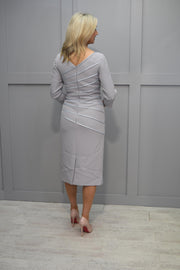 4704 Irresistible Dove Grey Straight Dress With Silver Stripe & Beaded Detail-IR7325E