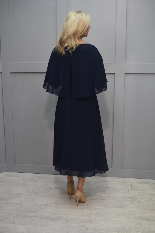 Lizabella Navy Cape Dress With Diamante Detail | Style Boutique NI