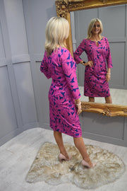 4726 Avalon Pink & Navy Floral Print Dress With Keyhole Detail- 330 Zoe