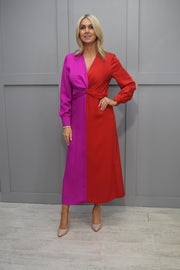 4732 Kate Cooper Red & Fuchsia Two Tone Dress with Knot Detail- KCAW23134