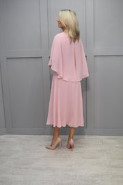 4767 Lizabella Blush Pink Cape Dress With Floral Waist Detail- L-23AW-2757-20