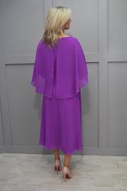4768 Lizabella Fuchsia Purple Cape Dress With Floral Waist Detail- L-23AW-2757-20