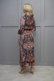 4800 K Design Black, Blue & Rust Paisley Print Dress With Belt - X103 P624