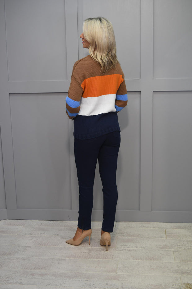 4849 Marble Tan, Orange, White & Blue Block Colour Knit Sweater - 7217 208