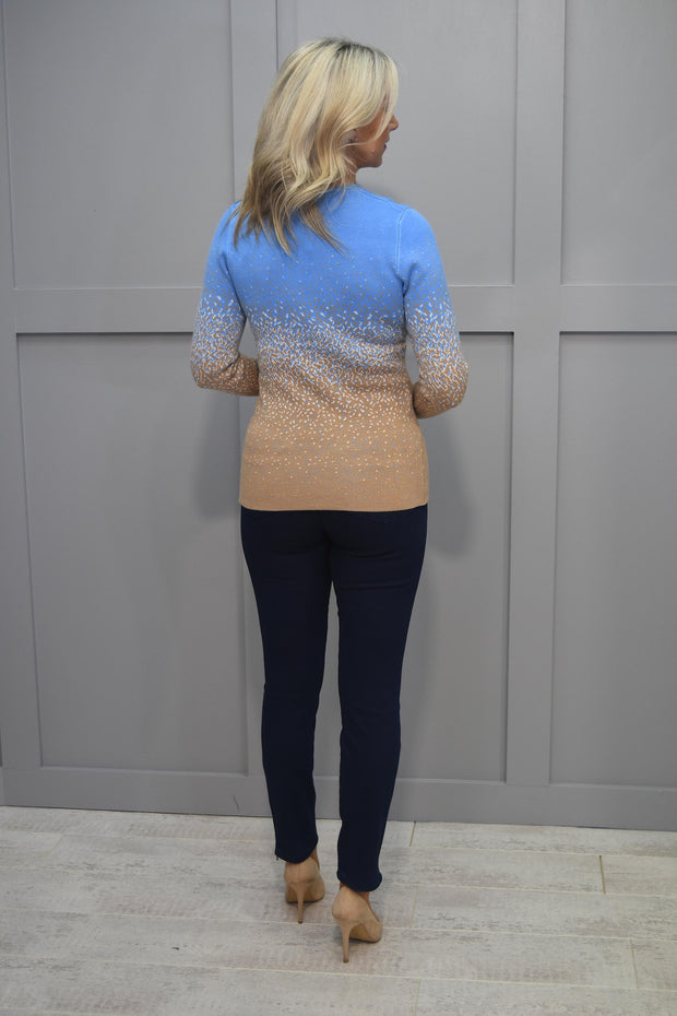 4851 Marble Sky Blue & Tan Sweater With Soft V Neck & Speckle Detail-7122 213