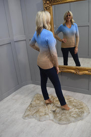 4851 Marble Sky Blue & Tan Sweater With Soft V Neck & Speckle Detail-7122 213