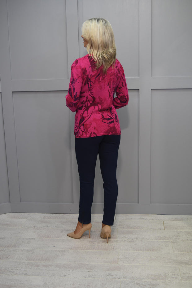 4854 Rabe Cerise Knit with Purple Floral Diamante Pattern - 113616 1246