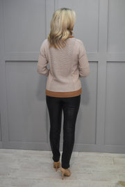 4872 Marble Warm Tan & White Stripe Knit Jumper With Snood - 7202 208