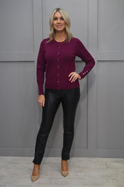 Marble Burgundy Fine Knit Cardigan With Button Sleeve-6309 205