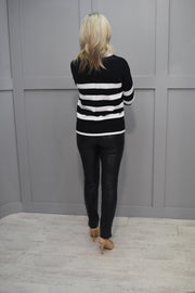4885 Marble Black & White Stripe High Neck Sweater- 7180 101