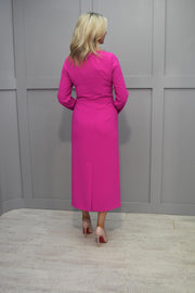 4889 Ella Boo Hot Pink Long Sleeve Dress With Gathered Waist Detail- E-23AW-2240-40