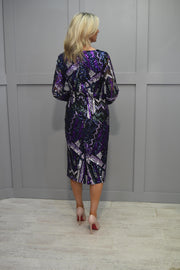 4890Carla Ruiz Black & Purple Aztec Sequin Midi Dress With V Neck -5007847581504