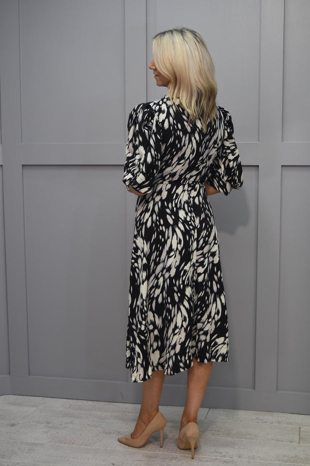 Girl In Mind Monochrome Wrap Midi Dress with Gold Buckle