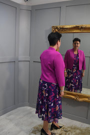 4960 Avalon Fuchsia & Purple Floral Print Dress With Jacket Overlay- 322