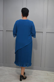 4961 Via Veneto Teal Plisse Dress With Chiffon Overlay- 429 Freda