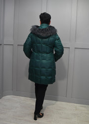 4972 Frandsen Emerald Green Padded Coat With Faux Fur Hood-12580 89