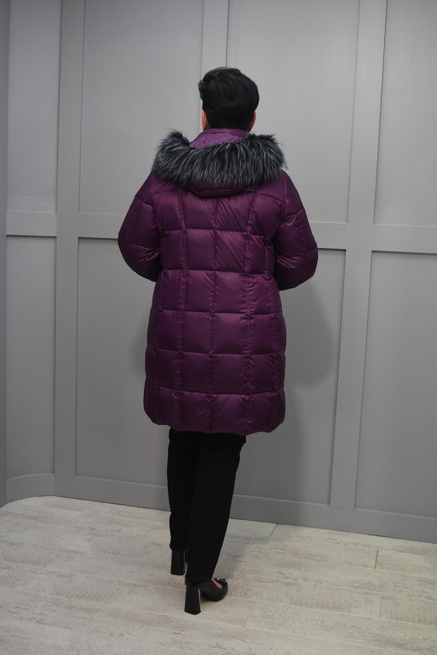 4973 Frandsen Dark Purple Padded Coat With Faux Fur Hood-12580 5