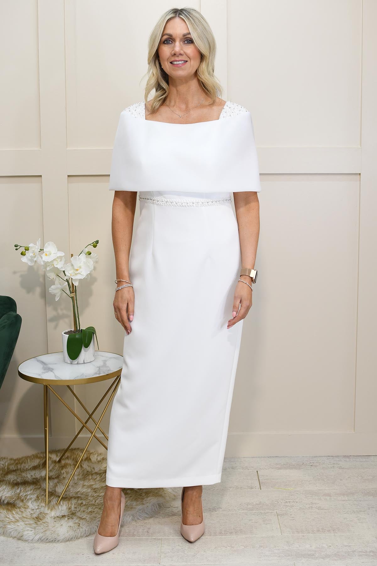 Couture Club Cape Ivory Dress with Bow Detail