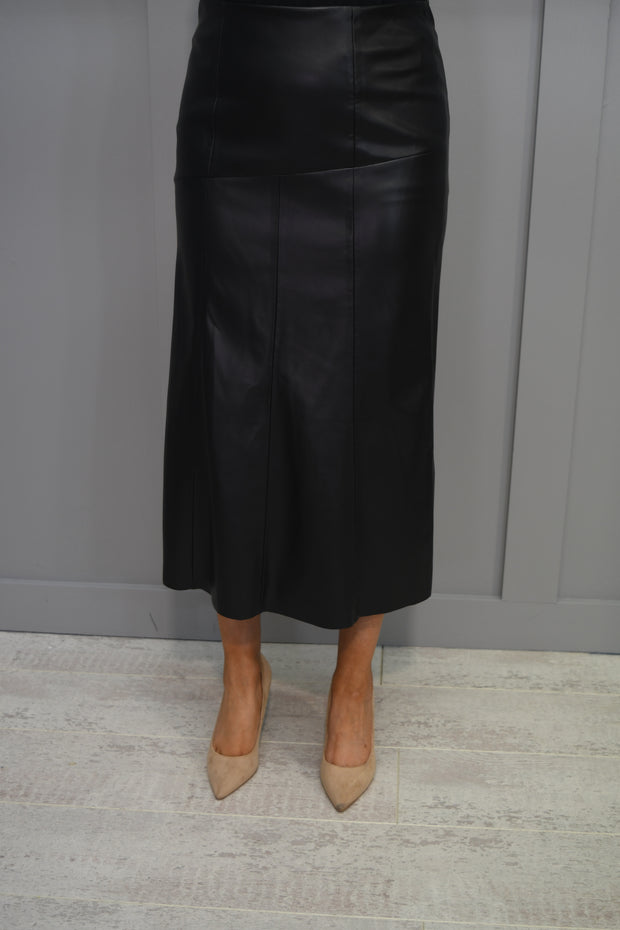 Bianca Black Asymmetric Long Leather Skirt-21003 31 70