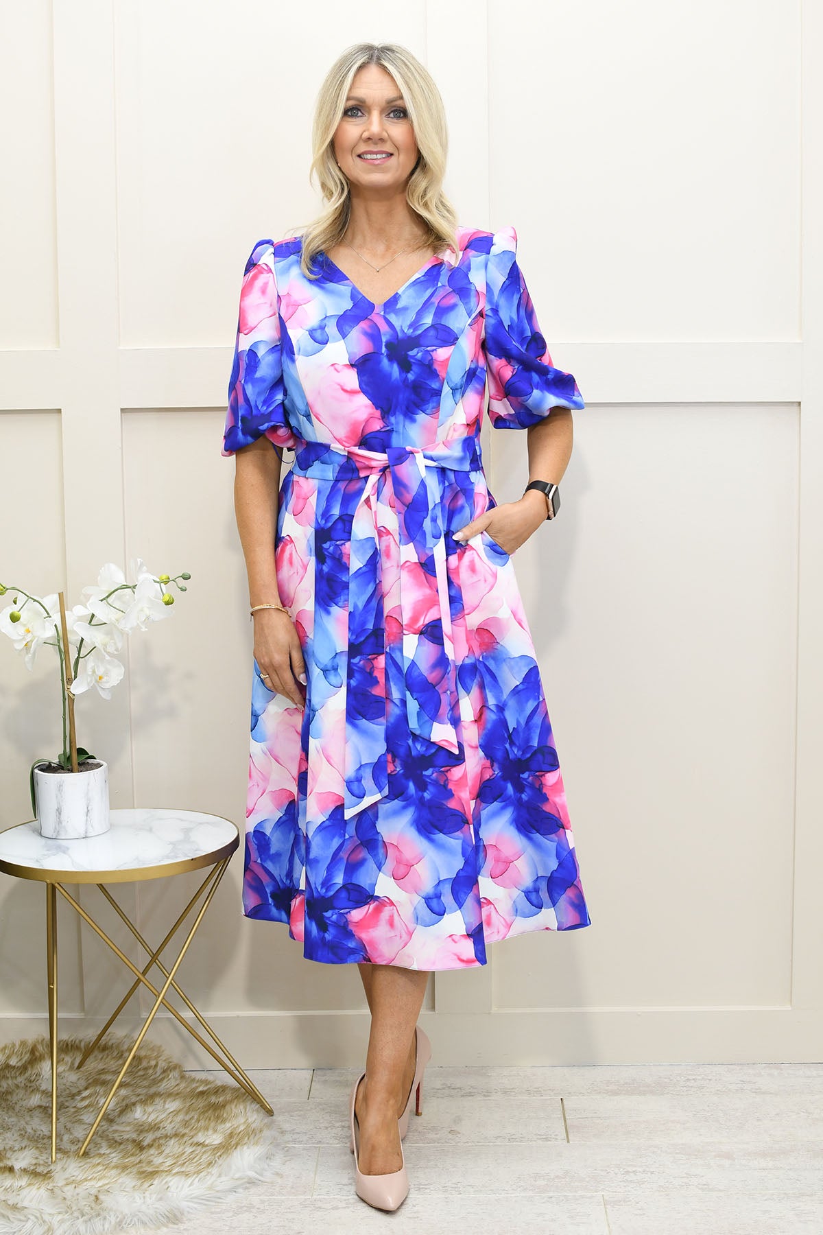 Coco Doll Watercolour Print Dress with Tie Waist