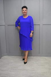 Via Veneto Royal Blue Plisse Dress With Chiffon Overlay- Freda 430