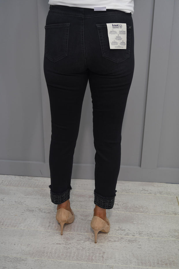 Rabe Black Washed Denim Jeans With Diamante Cuff Detail- 51-221156