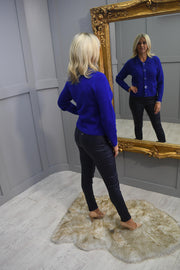 Marble Royal Blue Cardigan Collar & Silver Button Detail - 6712 210