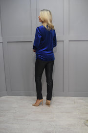 YEW Royal Blue Sparkle Top With Ruched Neck Line - 3986 Ayla