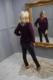 YEW Mulberry Sparkle Top With Sheer Sleeves- 3936 Lara