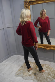 YEW Red Sparkle Top With Sheer Sleeves- 3936 Jess