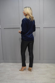 YEW Navy Sparkle Top With Ruched Neck Line - 3986 Cait