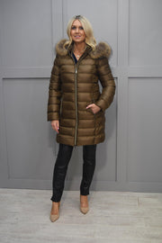 Etage Bronze Long Hooded Puffer coat With Fur Hood- 1088 91203 562