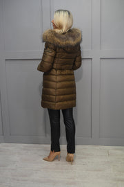 Etage Bronze Long Hooded Puffer coat With Fur Hood- 1088 91203 562