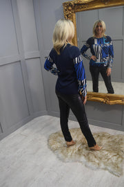 Rabe Multi-Tonal Blue Abstract Print Jumper With Diamante Detail-51-124619 1396