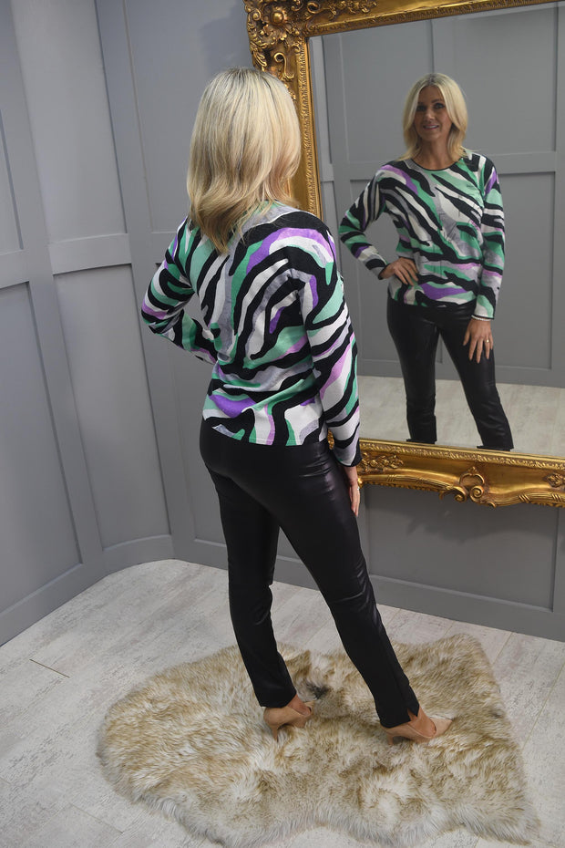 Rabe Grey, Mint Green & Lilac Animal Print Sweater With Diamante Detail-51-224601
